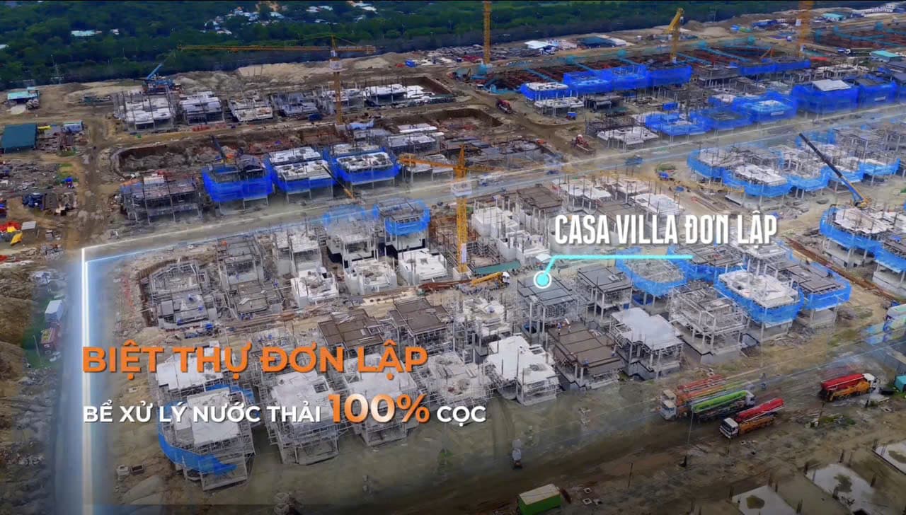 Đại công trường biệt thự đơn lập với hàng loạt móng và sàn tầng một đã đổ bê tông