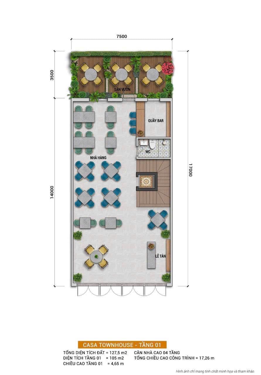 Tầng 1 — mặt bằng kinh doanh — Casa Townhouse, Blanca City